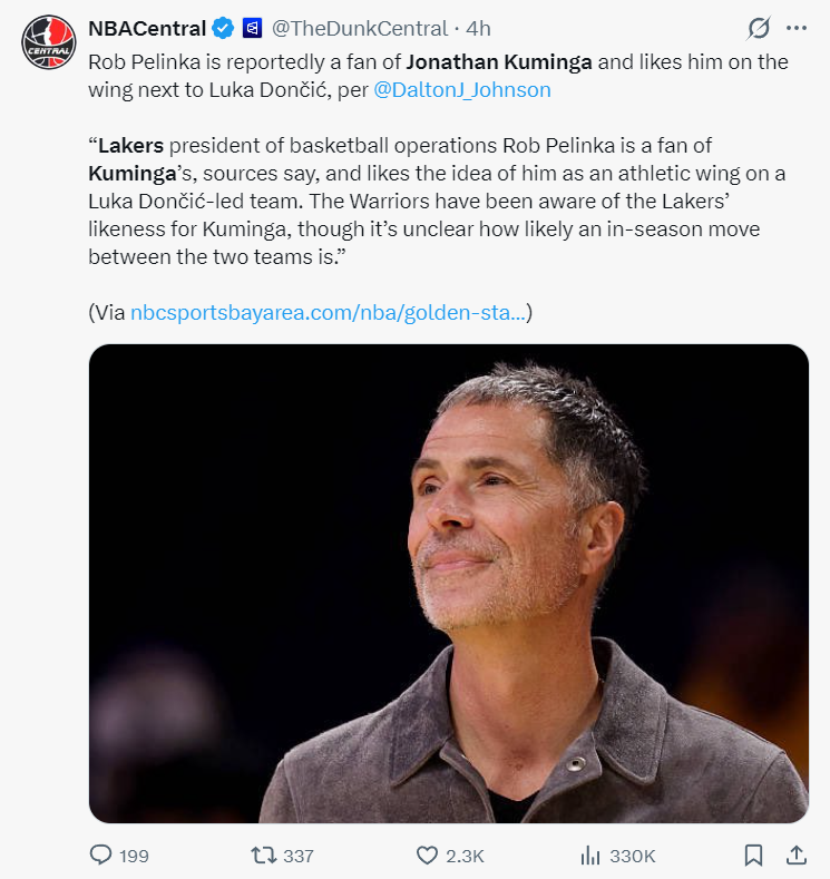 云开体育app下载-曝去年湖人已关注库明加：佩林卡喜爱成推手 3换1报价勇士未接受